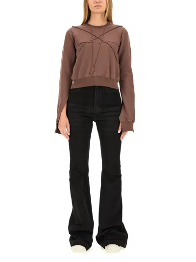 Rick Owens Drkshdw Drkshdw By Rick Owens Cropped Sweatshirt With Flared Sleeves In Brown