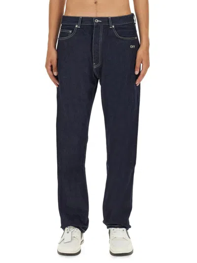 Off-white Off Embroidery Loose Cotton Jeans In Beige