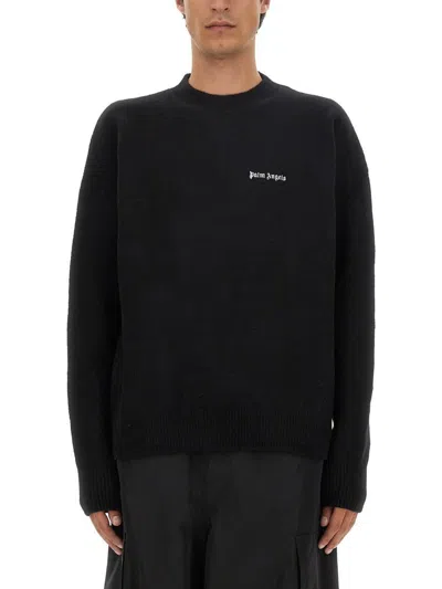 Palm Angels Cotton Oversize Crew Neck Sweatshirt In Black