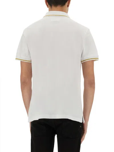 Shop Versace Jeans Couture Cotton Polo Shirt With V-emblem In White
