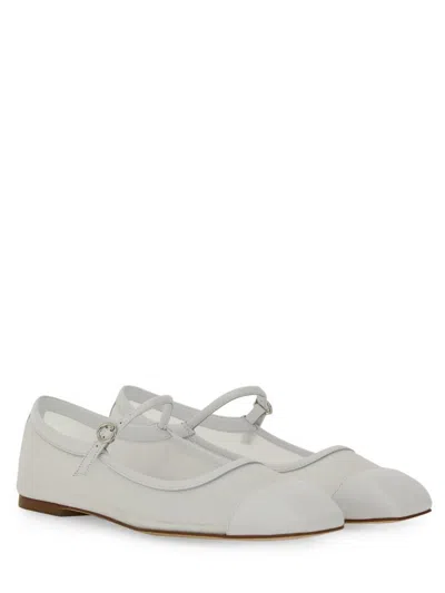 Aeyde Round Toe Ballerina Shoes With Contrast Piping In White