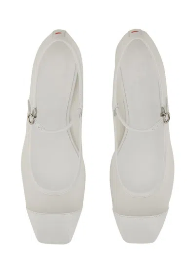 Aeyde Round Toe Ballerina Shoes With Contrast Piping In White