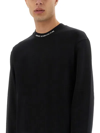 Shop Versace Jeans Couture Sweatshirt With Logo On The Collar In Black