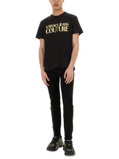 Shop Versace Jeans Couture Laminated Logo T-shirt In Black