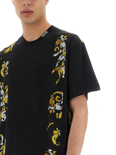 Shop Versace Jeans Couture Regular Fit T-shirt Outline Baroque In Black