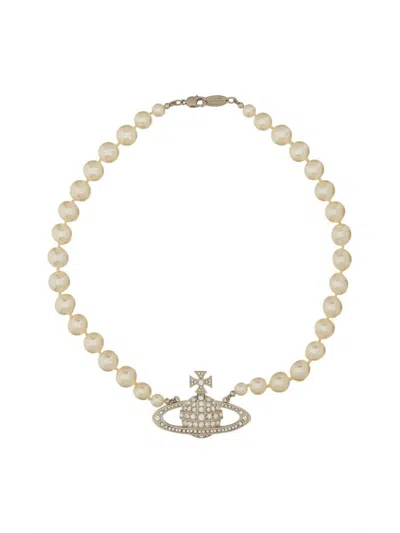 Vivienne Westwood One Row Pearl Bas Relief Choker In Silver