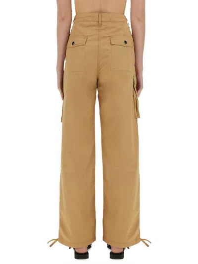 Ganni Women Cotton Twill Cargo Pants In Beige