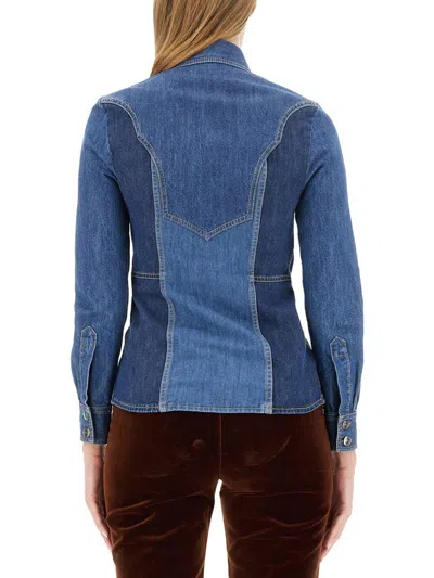 Etro Denim Design Slim Fit Shirt In Blue