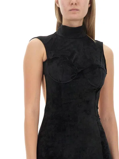 Gcds Black Stretch Velvet Sleeveless Minidress In Black