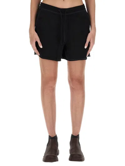 Ganni Logo Organic Cotton Shorts In Black