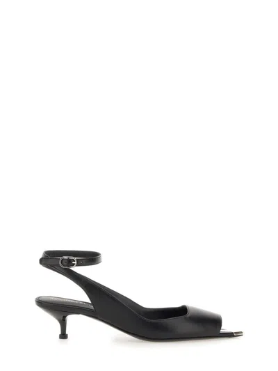 Alexander Mcqueen Black Leather Sandals With Kitten Heel In Black