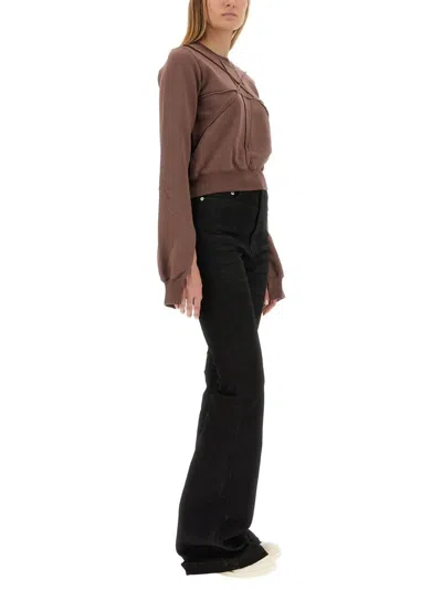 Rick Owens Drkshdw Drkshdw By Rick Owens Cropped Sweatshirt With Flared Sleeves In Brown
