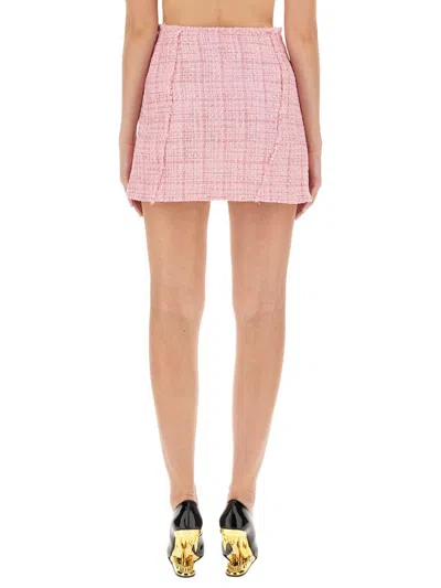 Gcds Fringe Trim Tweed Buttoned Short Skirt In Pink