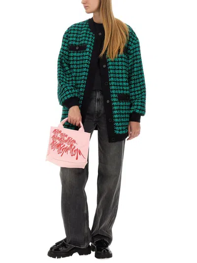 Msgm Houndstooth-pattern Tweed Cardi-coat In Green