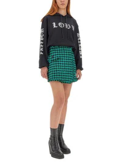 Msgm Tweed Houndstooth-pattern Shorts In Green