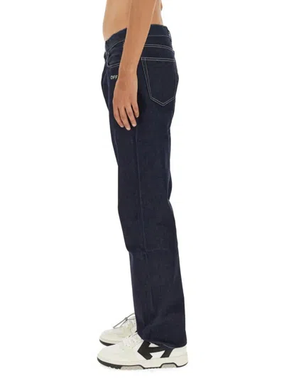 Off-white Off Embroidery Loose Cotton Jeans In Beige
