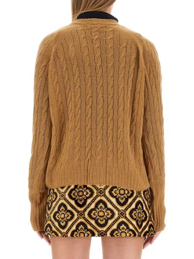 Etro Cable Knit V-neck Cardigan Pockets In Beige