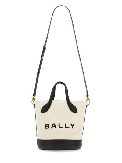 Bally Structured Bucket Bag With Dual Handles And Adjustable Strap In Powder