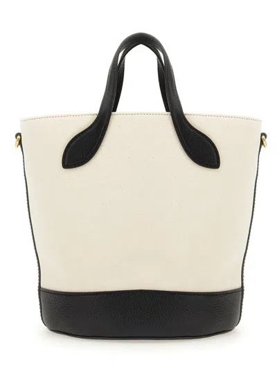 Bally Structured Bucket Bag With Dual Handles And Adjustable Strap In Powder