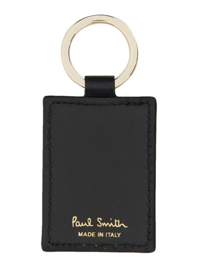 Paul Smith Striped Rectangular Leather Keychain In Multi