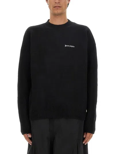 Palm Angels Cotton Oversize Crew Neck Sweatshirt In Black