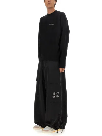 Palm Angels Cotton Oversize Crew Neck Sweatshirt In Black