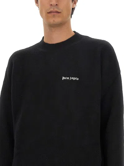 Palm Angels Cotton Oversize Crew Neck Sweatshirt In Black