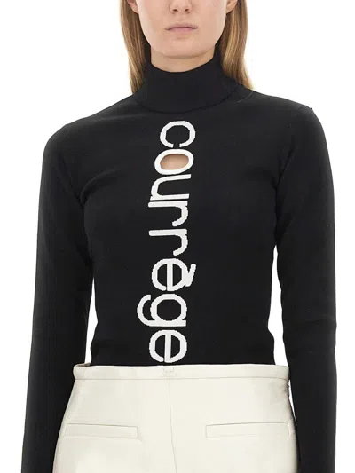 Courrèges Logo Intarsia Knit Viscose Blend Sweater In Multicolour