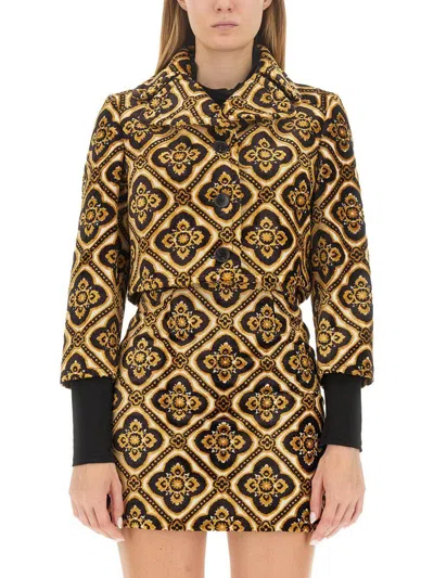 Etro Tapestry Patterned Cropped Velvet Jacket In Multicolour
