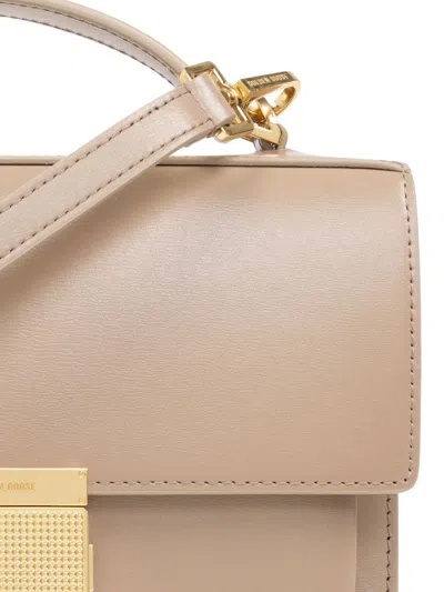 Golden Goose Deluxe Brand Structured Handbag With Gold-tone Clasp And Versatile Straps In Powder