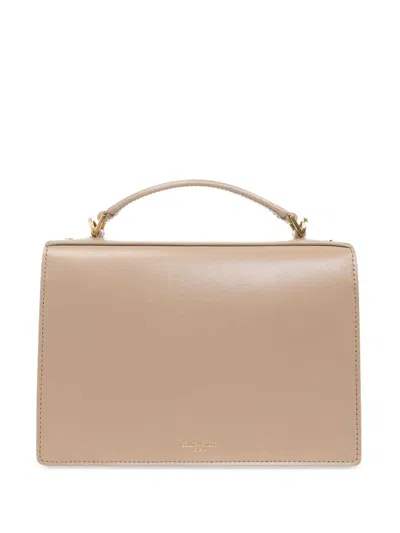 Golden Goose Deluxe Brand Structured Handbag With Gold-tone Clasp And Versatile Straps In Powder