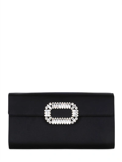 Roger Vivier Pilgrim Strass-buckle Satin Clutch Bag, Black In Nero