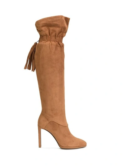 Roberto Cavalli Elasticated Fringed Detailing Boots In Brown