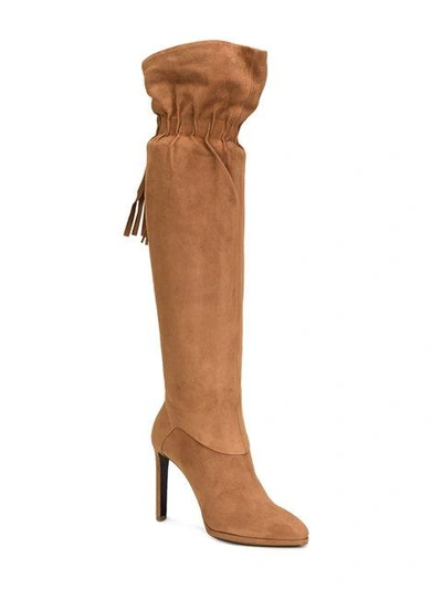 Shop Roberto Cavalli Elasticated Fringed Detailing Boots In Brown