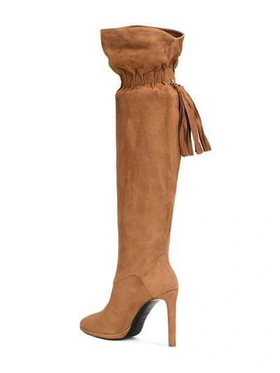 Shop Roberto Cavalli Elasticated Fringed Detailing Boots In Brown