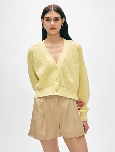 White + Warren Linen Blend Ribbed Cardigan Sweater In Lemon Sorbet In Lemon Sorbet