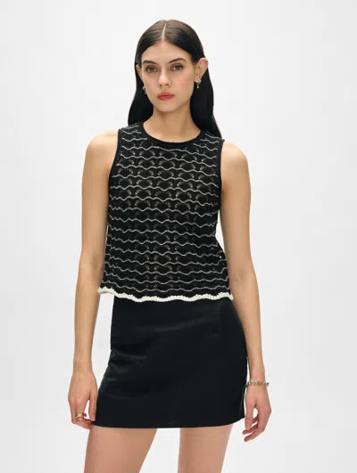 White + Warren Cotton Linen Pointelle Stitch Tank Top In Black/white In Black/white