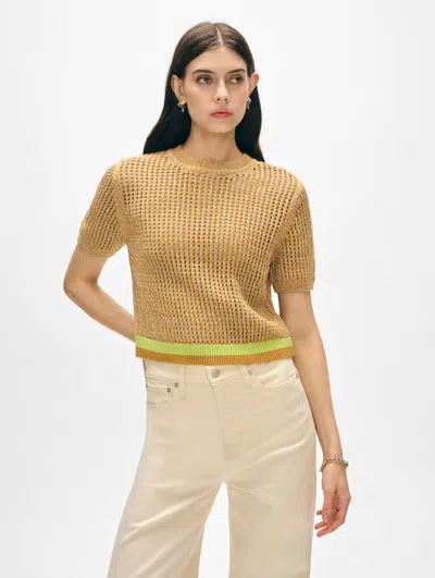 White + Warren Organic Cotton Mesh T-shirt Sweater In Tan Marl In Tan Marl
