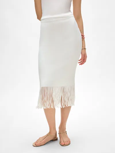 White + Warren Ribbed Fringe Skirt In White