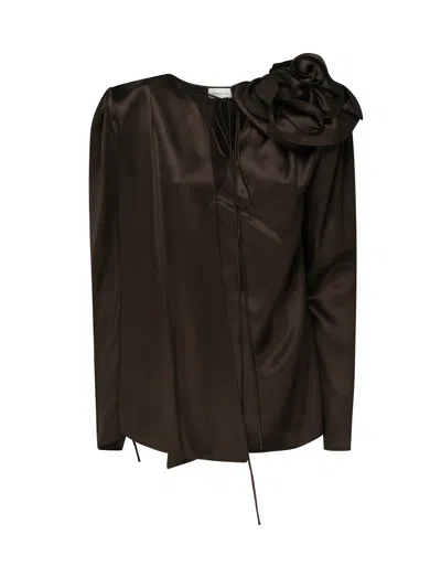 Magda Butrym Classic Silk Blouse With Application In Brown