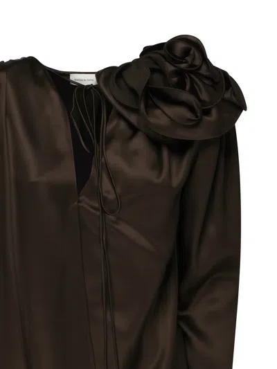 Magda Butrym Classic Silk Blouse With Application In Brown