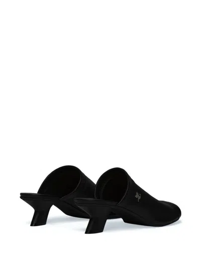 Courrèges Stretch Leather Peep Toe Mules Sculpted Heel In Black