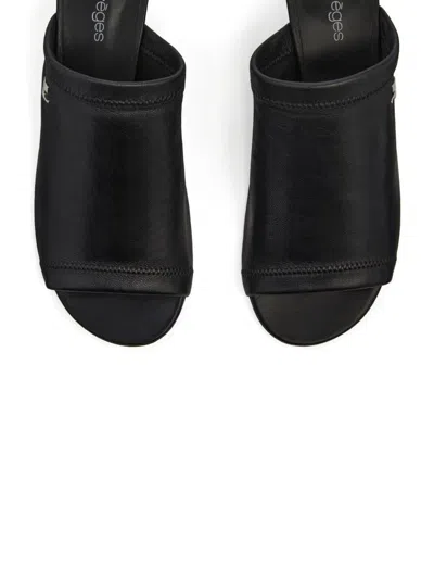 Courrèges Stretch Leather Peep Toe Mules Sculpted Heel In Black
