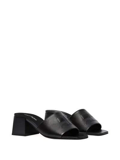 Courrèges Block Heel Sandals Embroidered Detail In Black