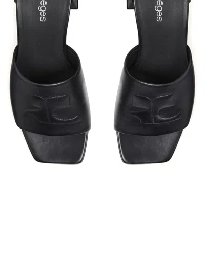 Courrèges Block Heel Sandals Embroidered Detail In Black