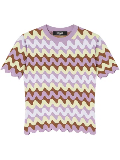 Versace Knitwear With Crewneck And Scalloped Edges In Purple