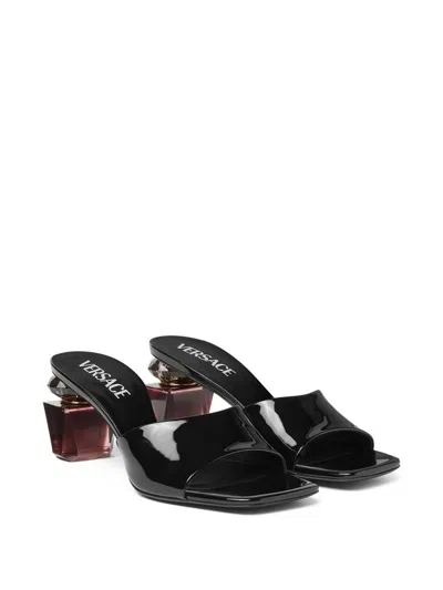 Versace Square-toe Slip-on Sandals In Black