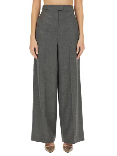 Fendi Embroidered Wool Pant In Grey