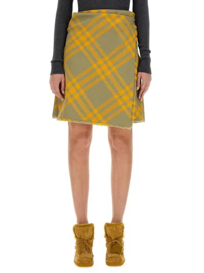 Burberry Multicolor Check-pattern Frayed Kilt In Yellow