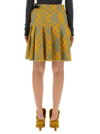 Burberry Multicolor Check-pattern Frayed Kilt In Yellow